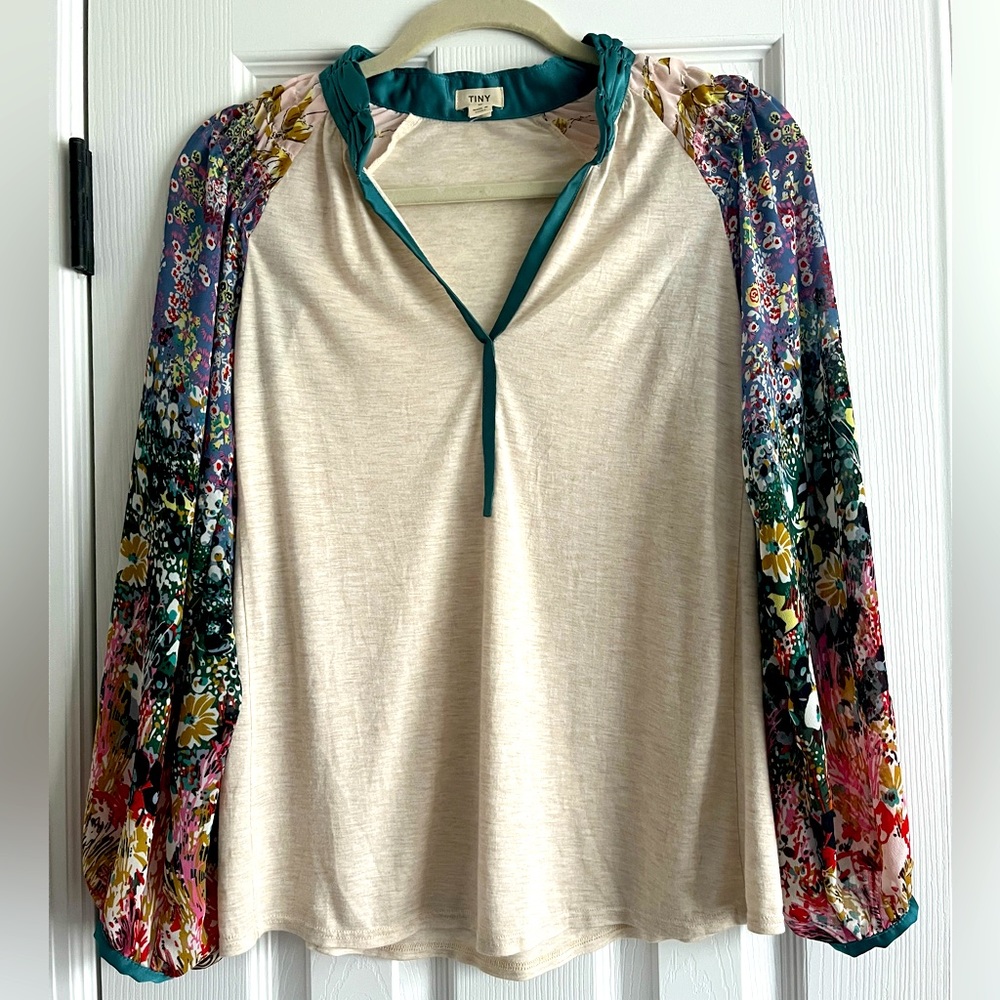 Anthropologie TINY shirt with sheer sleeves